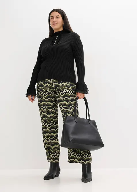 Palazzobyxa i tunn viskoskräpp, bonprix