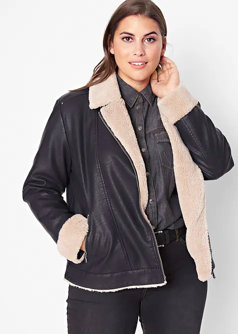 Jacka i skinnimititation, fodrad, bonprix