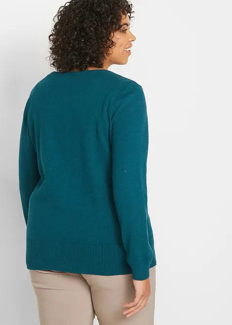 Finstickad cardigan  i basmodell med &aring;tervunnen bomull, bonprix