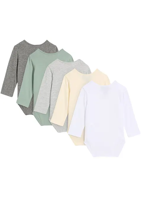 Långärmad babybody (5-pack), ekologisk bomull, bonprix