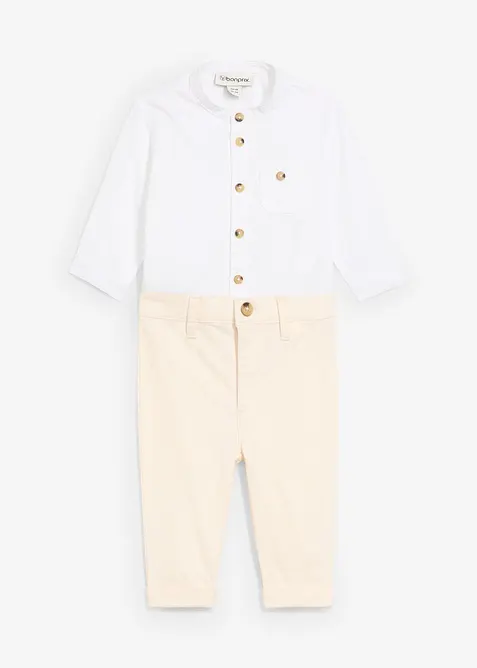 Bodyskjorta och chinos i bomull för bebisar (2 delar), bonprix