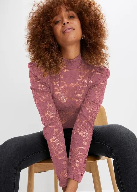 Figurnära, långärmad topp med spets, bonprix