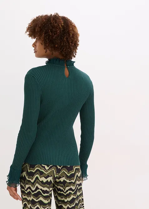 Finstickad topp med chiffongvolanger, bonprix