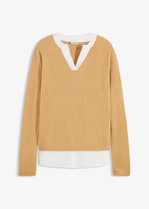 Finstickad tröja med blusinfällning, bonprix