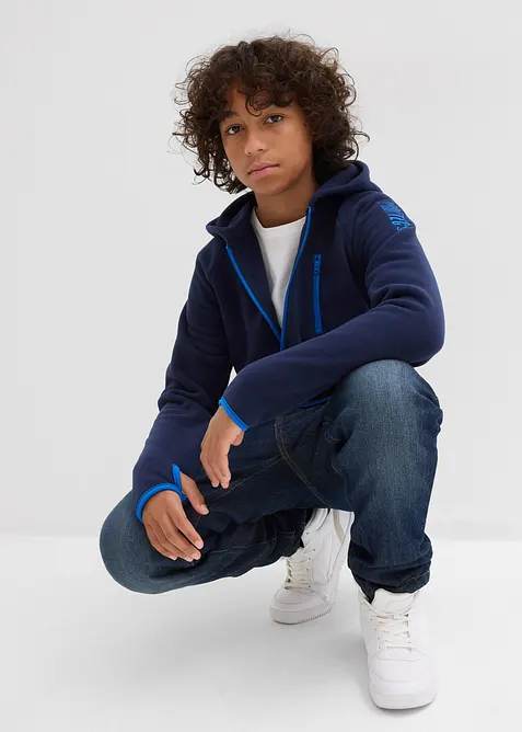 Fleecejacka med kontrasterande detaljer, för barn, bonprix