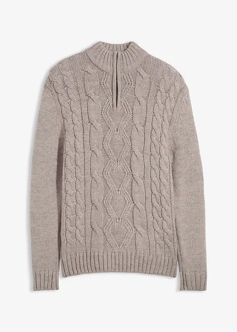 Tröja med flätstickning och krage, bonprix