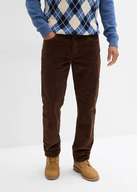 Flanellfodrad manchesterbyxa, Loose Fit, Straight, bonprix