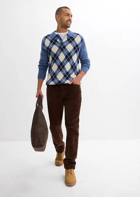 Flanellfodrad manchesterbyxa, Loose Fit, Straight, bonprix