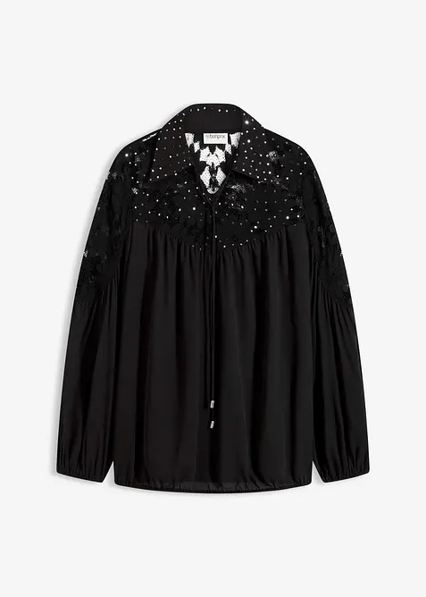Blus med spets och  knytband, bonprix