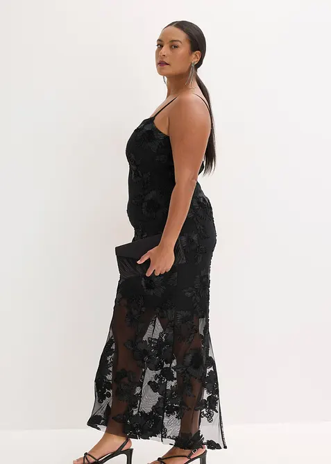 Maxiklänning med blombroderi, bonprix