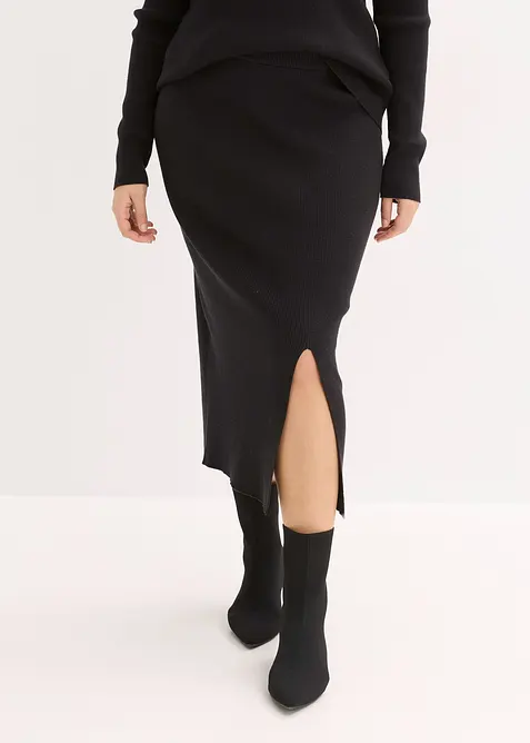 Finstickad kjol av mjuk viskosmix, bonprix