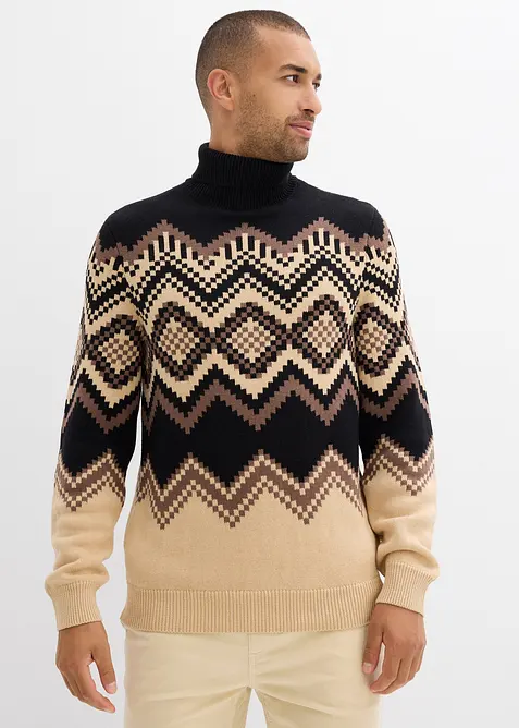 Polotröja med ikatmönster av mjuk bomullsmix, bonprix