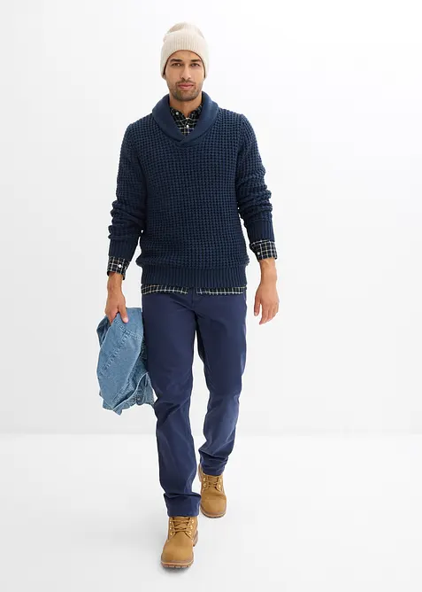 Grovstickad tröja med sjalkrage och våffelstruktur, bonprix