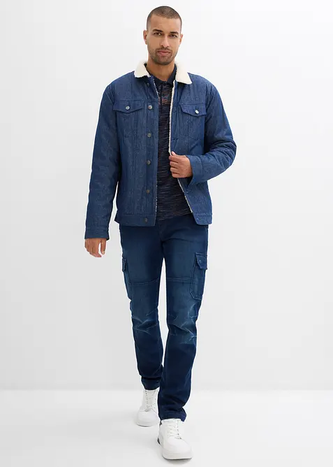 Flanellfodrade  cargojeans med bekväm midja, Regular fit, Straight, bonprix