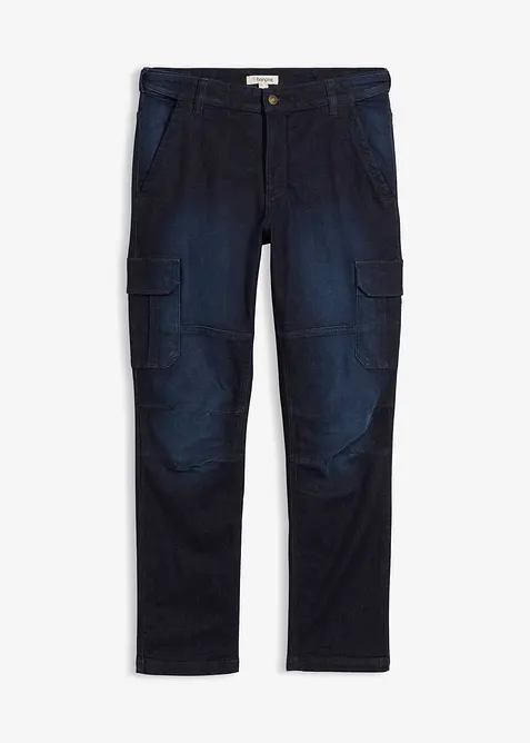 Flanellfodrade  cargojeans med bekväm midja, Regular fit, Straight, bonprix