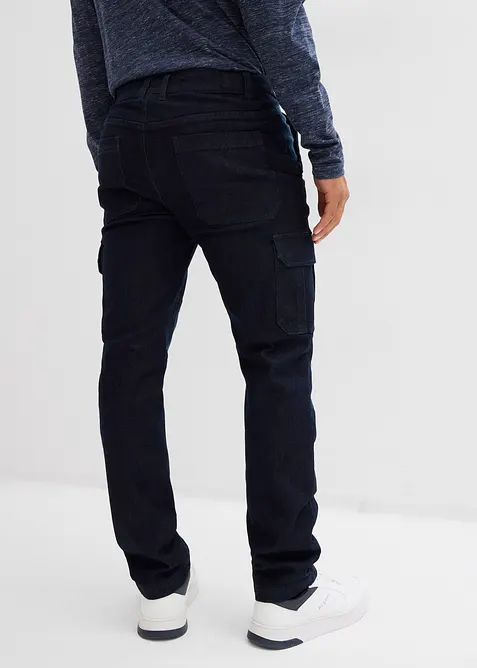 Flanellfodrade  cargojeans med bekväm midja, Regular fit, Straight, bonprix