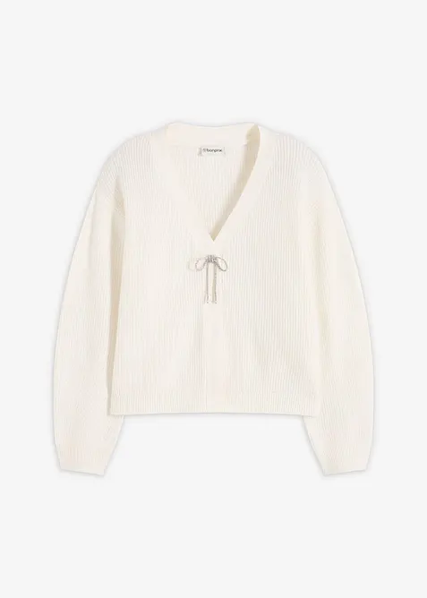 Stickad kofta i kort modell, bonprix