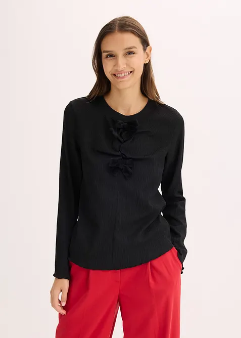 Långärmad topp av crêpe, bonprix