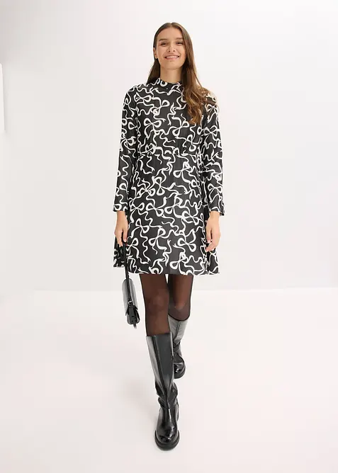 Mellanlång klänning i böljande viskosmix, bonprix