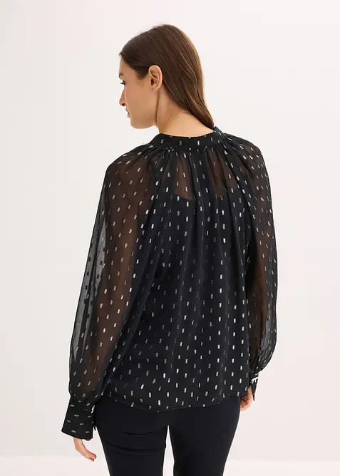 Transparent blus med knytband, bonprix