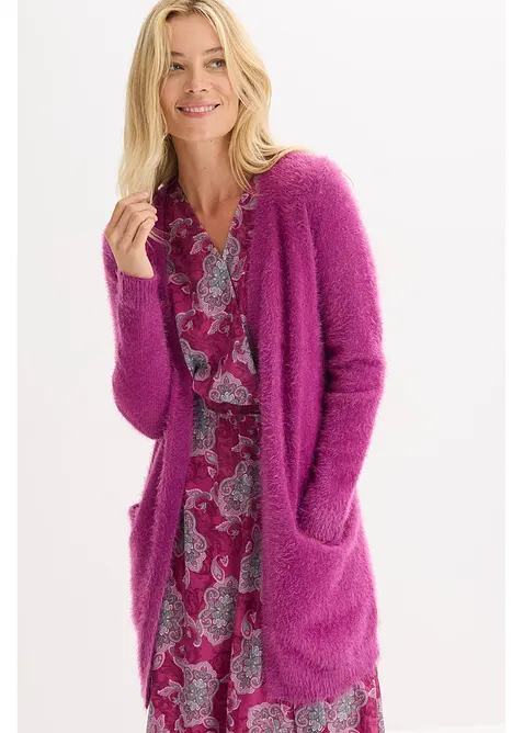 Lång cardigan med fluffig look, bonprix