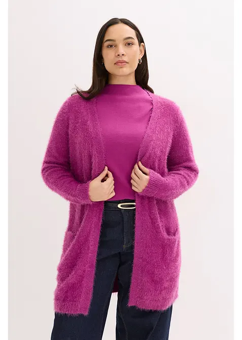 Lång cardigan med fluffig look, bonprix