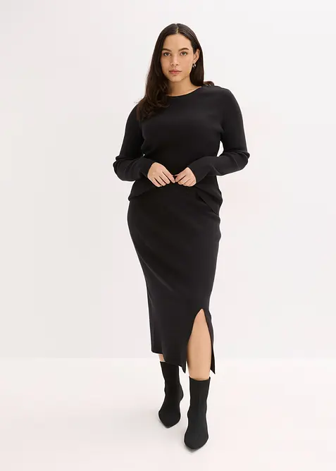 Finstickad kjol av mjuk viskosmix, bonprix