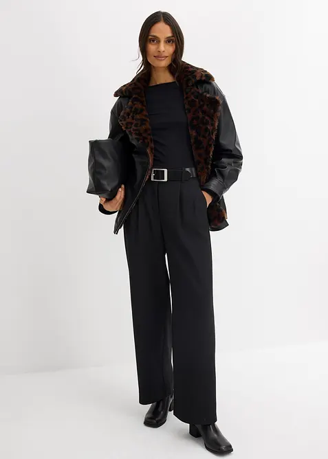 Jacka i skinnimitation med leopardmönstrad fuskpäls, bonprix