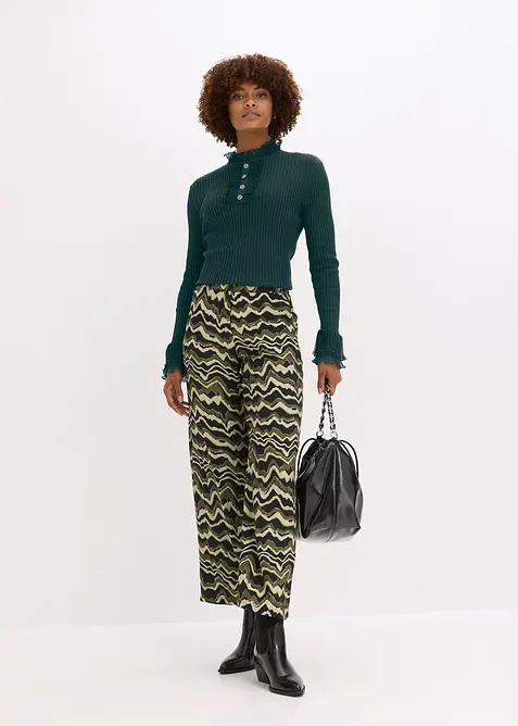 Finstickad topp med chiffongvolanger, bonprix