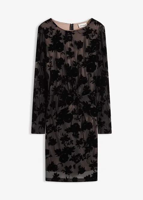 Miniklänning av mesh med flockbroderi, bonprix