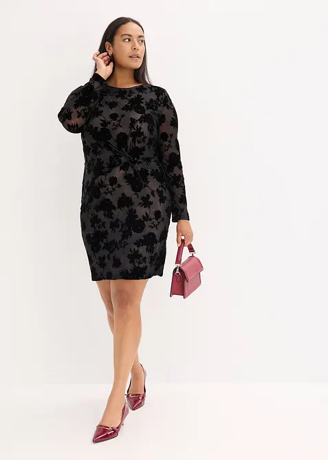 Miniklänning av mesh med flockbroderi, bonprix