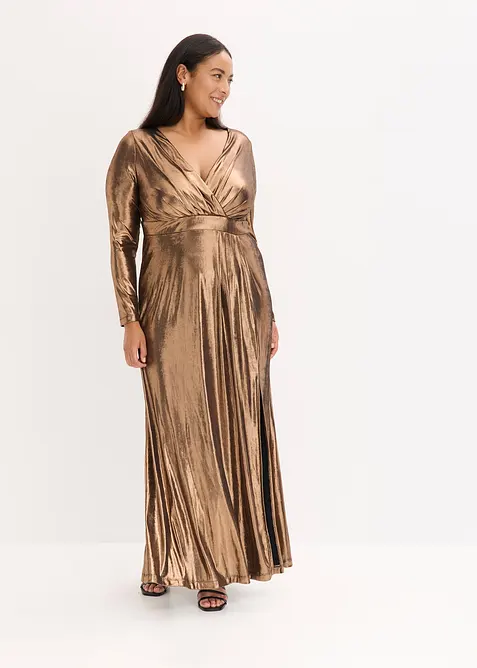 Aftonklänning i glansig och fintrådig jersey, bonprix