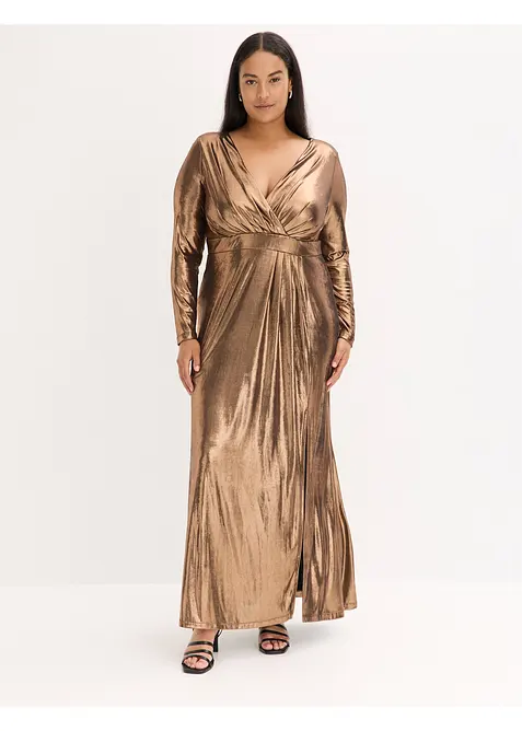 Aftonklänning i glansig och fintrådig jersey, bonprix