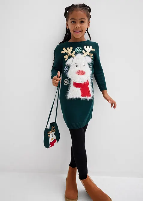 Stickad kl&auml;nning och v&auml;ska (2 delar), bonprix