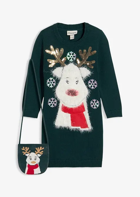 Stickad kl&auml;nning och v&auml;ska (2 delar), bonprix