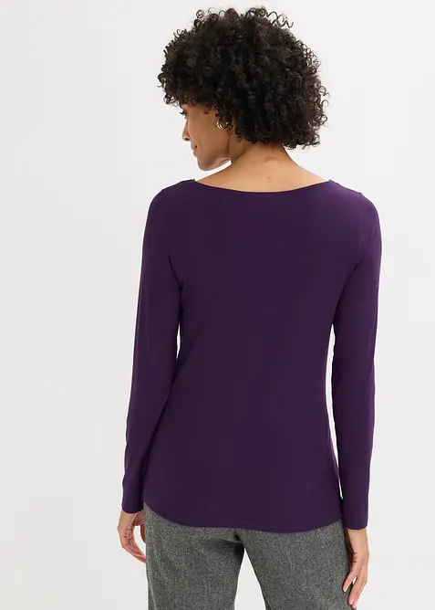 Långärmad topp med meshinfällning och glitterstenar, bonprix