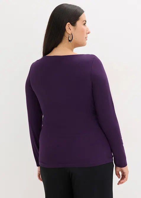 Långärmad topp med meshinfällning och glitterstenar, bonprix