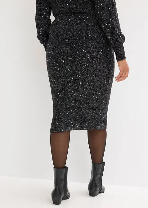 Stickad kjol med paljetter, bonprix