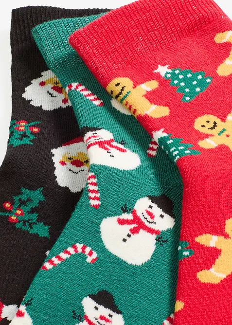 Strumpor med ekologisk bomull och julmotiv (3-pack), bonprix