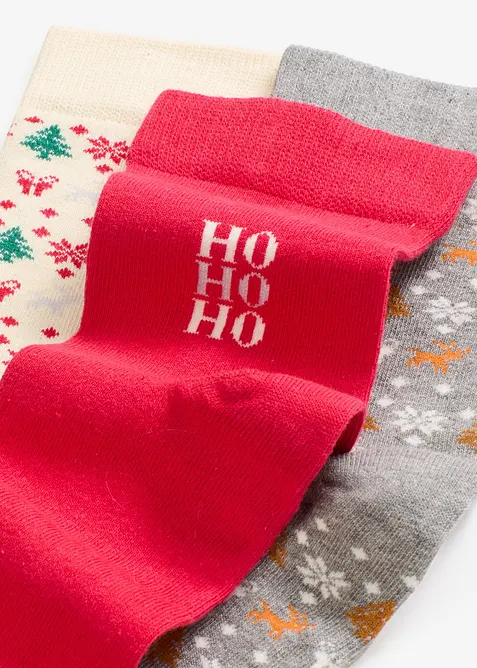 Strumpor med ekologisk bomull och julmotiv (3-pack), bonprix