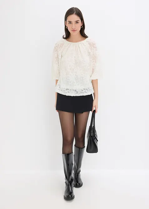 Dra på-blus med blommönstrad struktur, bonprix