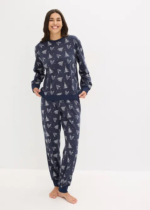 Pyjamas av ren bomull med glittermönster, bonprix