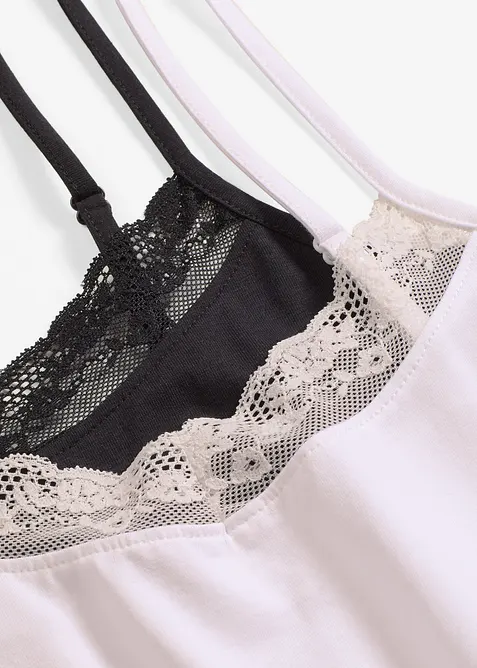 Linne med ekologisk bomull och spets (2-pack), bonprix