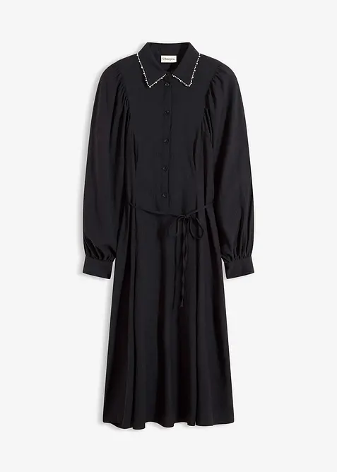 Mellanlång klänning med pärlapplikation, bonprix