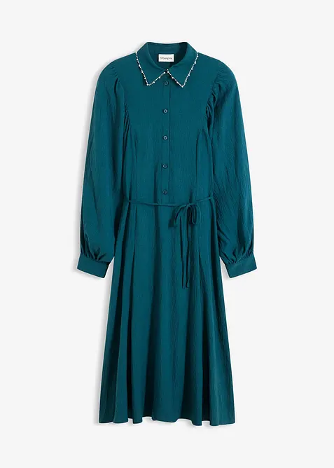 Mellanlång klänning med pärlapplikation, bonprix