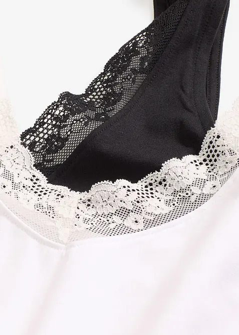 Linne med ekologisk bomull och spets (2-pack), bonprix