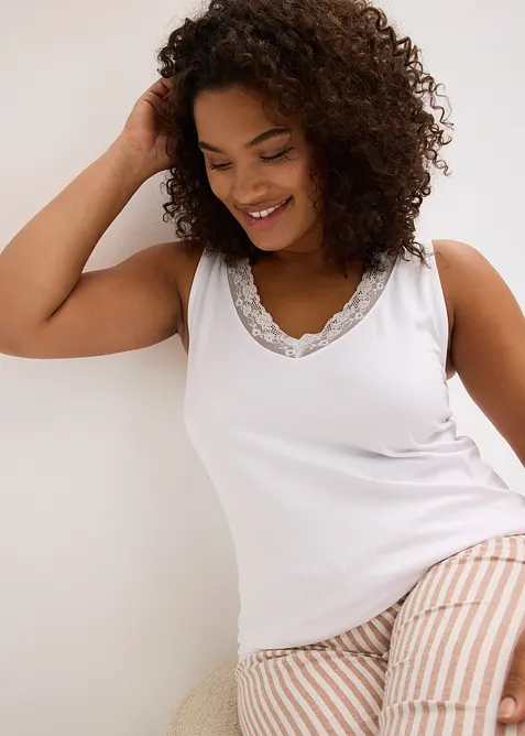 Linne med ekologisk bomull och spets (2-pack), bonprix