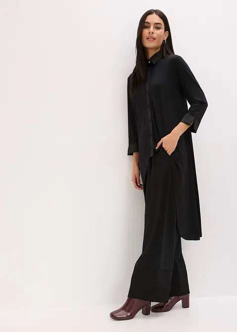 Jerseyblus med satinbesättningar, bonprix