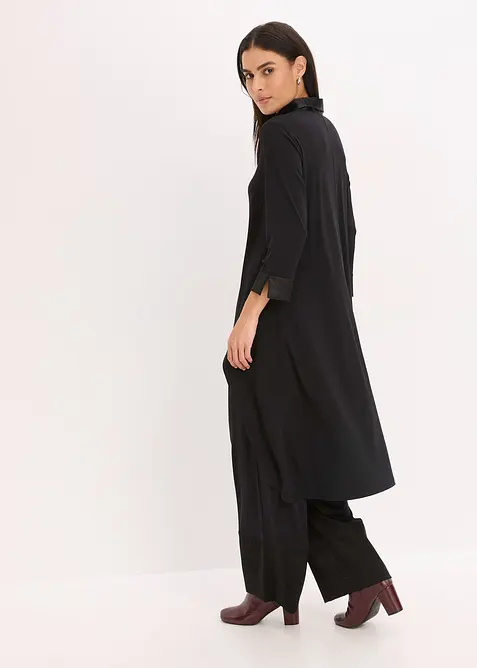 Jerseyblus med satinbesättningar, bonprix