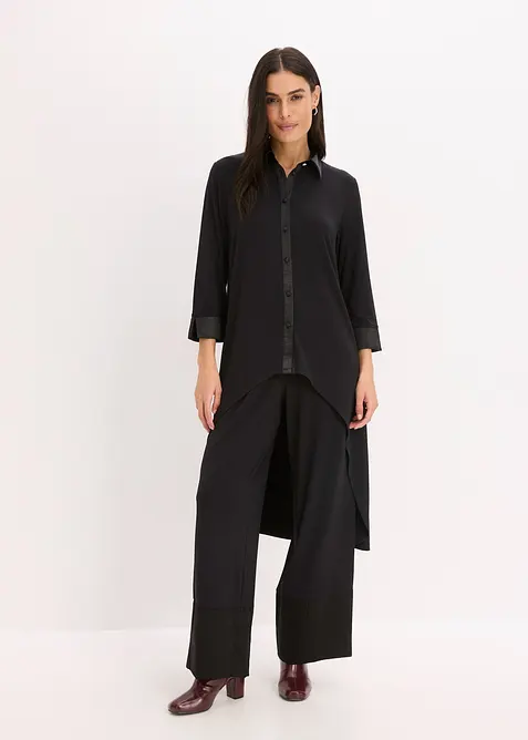 Jerseyblus med satinbesättningar, bonprix